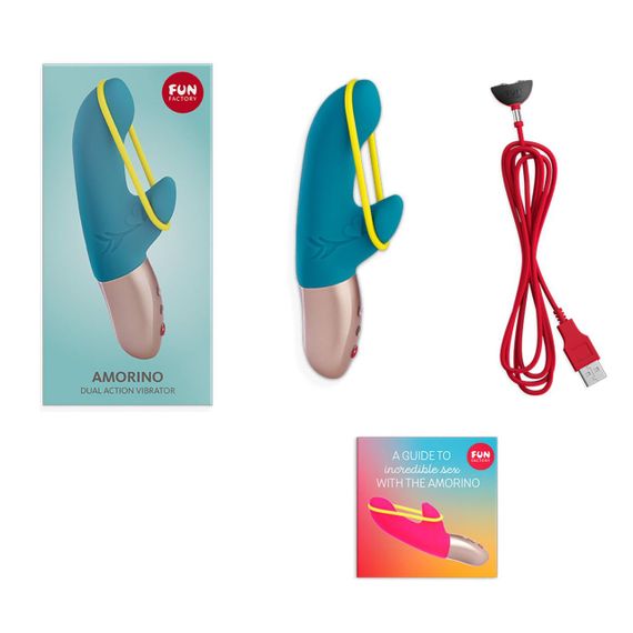 Мінівібратор-кролик зі стимулювальною стрічкою Fun Factory AMORINO petrol/neon yellow, стрічка знімна sexstyle | Зображення 4