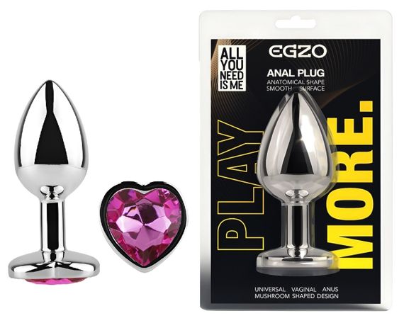Анальна пробка з кристалом EGZO - Silver Heart Plug Rose size S Sex Aura
