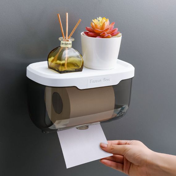 Пластиковий водонепроникний бокс - тримач туалетного паперу та серветок Tissue Box з поличкою для ванної кімнати | Зображення 3