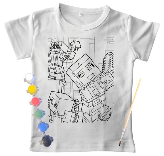 Детский набор для творчества футболка раскраска Любимая интернет игра белая (ДФ0014) 146