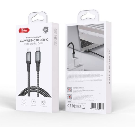 Кабель XO NBQ264A High Power Braided Type-C to Type-C - 240W - 1m Black | Зображення 7