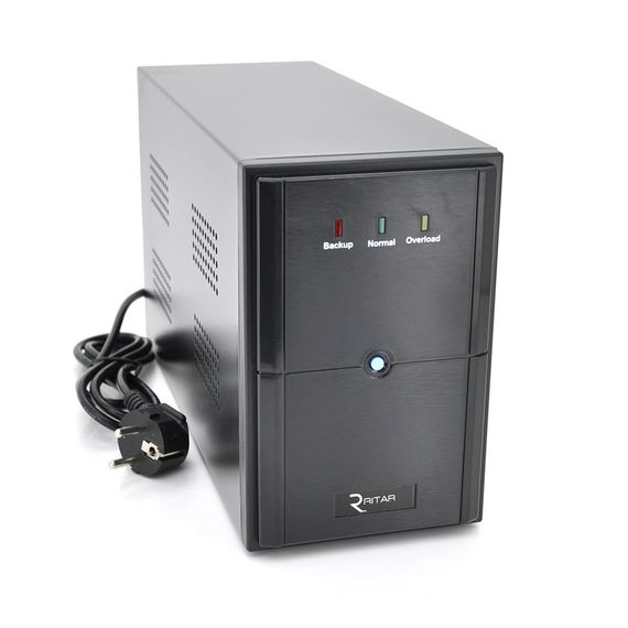 ДБЖ Ritar E-RTM1200 (720W) ELF-L, LED, AVR, 3st, 3xSCHUKO socket, 2x12V7Ah, metal Case Q2 (405*195*285) 10.2 кг (340*120*190)