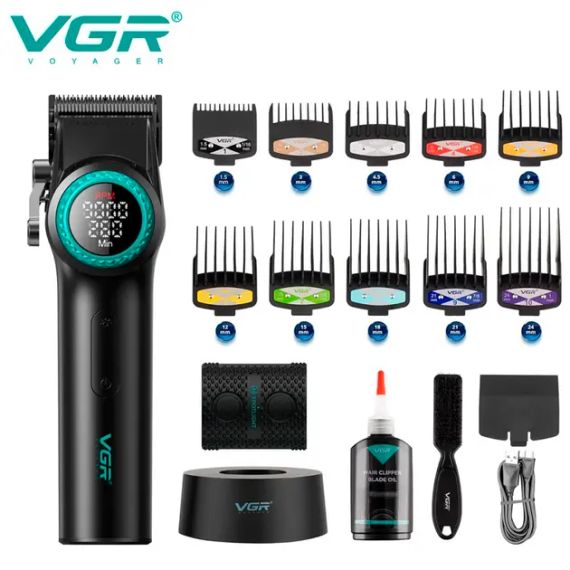 Акумуляторна машинка для стрижки VGR V-001, 10 насадок, 9000 RPM, АКБ 4600 mAh, LED дисплей | Зображення 3