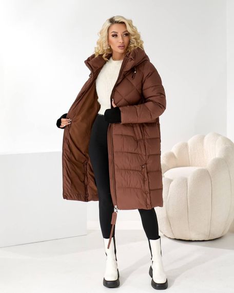 Коричневе зимове пальто колір шоколад преміум якості | Зображення 6