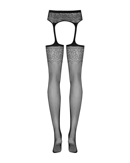 Сітчасті панчохи-стокінги з квітковим малюнком Obsessive Garter stockings S207 S/M/L, чорні, імітаці | Зображення 5