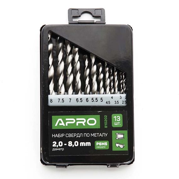 Набір свердел для металу Р6М5 метал бокс 2,0-8,0 мм 13 шт. APRO 8102021 | Зображення 3