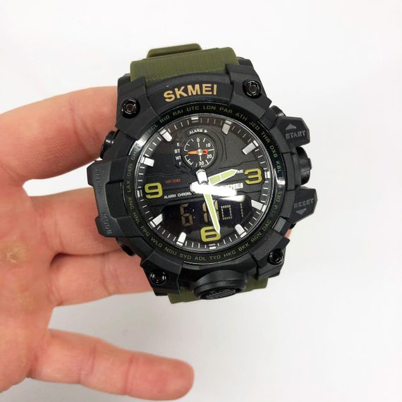 Годинник наручний чоловічий SKMEI 1586AG ARMY GREEN, чоловічий армійський водостійкий тактичний. Колір: зелений | Зображення 8