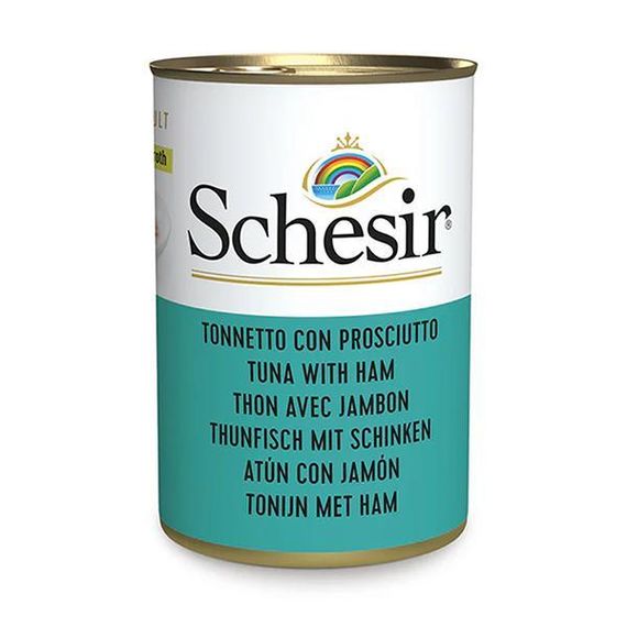 Schesir Tuna with Ham шезир тунец с ветчиой в бульоне натуральные консервы для котов 140г