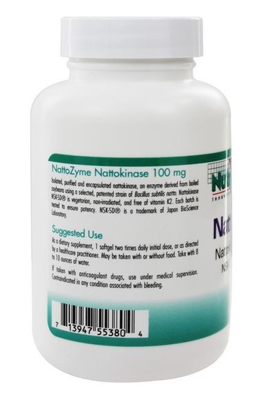 Комплекс для профілактики тиску та кровообігу Nutricology NattoZyme Nattokinase 100 mg 180 Caps ARG-55380 | Зображення 2