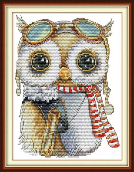 Набір для вишивання за нанесеною на канву схемою "Cute owl 2". AIDA 14CT printed, 19*26 см