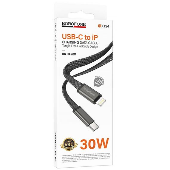 Дата кабель Borofone BX124 Peace Type-C to Lightning 30W (1m) Black | Зображення 1
