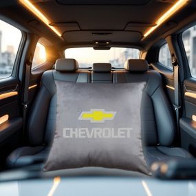 Авто Подушка c вышивкой логотипа марки шевроле Chevrolet серый автомобилисту 02222