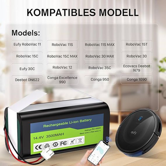 Аккумулятор высокой емкости литий-ионный Eufy RoboVac,Ecovacs Deebot,Tesvor 14.4V 3500mAh | Зображення 2
