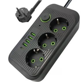 Мережевий фільтр з USB (3×220В+4×USB+1×Type-C) QL-1074U 5 метрів Чорний