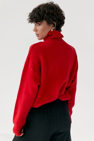 В'язаний теплий базовий гольф - червоний цвет, ONE SIZE (є розміри) | Зображення 1