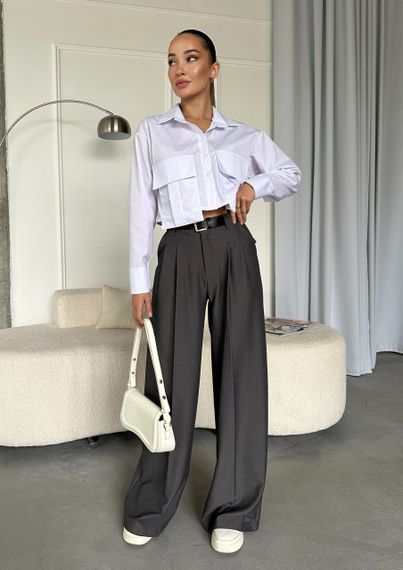 Женские широкие легкие штаны брюки палаццо со стрелками NA2012 цвет серый, размер 46/48 | Зображення 3