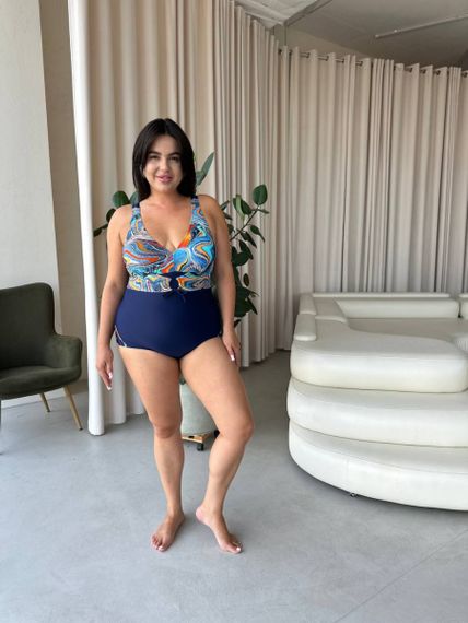 Яскравий суцільний синій купальник PLUS SIZE з утяжкою | Зображення 1