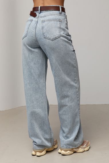 Широкі жіночі джинси з розрізами - блакитний цвет, L (є розміри) | Зображення 1