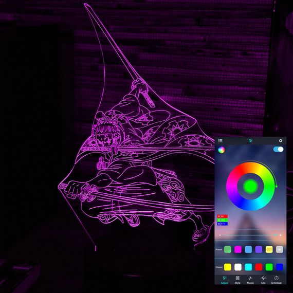 Акриловий світильник-нічник керування з телефона Ророноа Зоро (Zoro Roronoa) tty-n000667