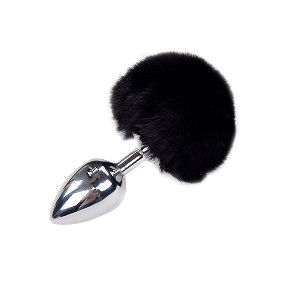 Металева анальна пробка Кролячий хвостик Alive Fluffy Plug L Black, діаметр 3,9 см Sex Aura