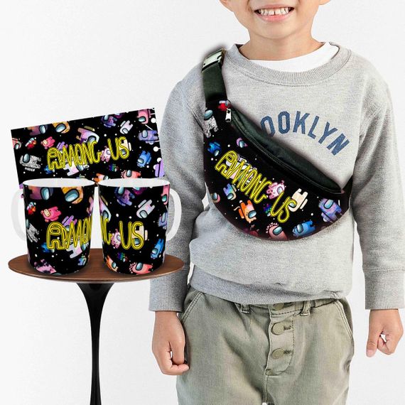 Набір: дитяча сумка-бананка+кружка Амонг Ас «Among Us» 32х15см, бананка для хлопчика через плече на подарунок (00888)