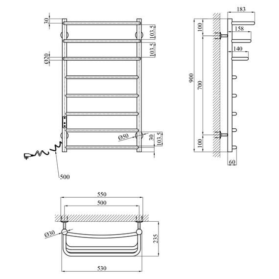 Сушарка для рушників електрична Kroner KRP Prima EL900x500-8 (CV036338) | Зображення 5