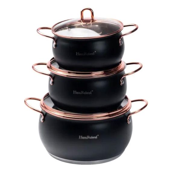 Набір каструль із нержавіючої сталі 2,6 л - 3,6 л - 6,1 л зі скляними кришками HP33525B | Зображення 1