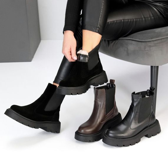 Зручні базові чорні зимові черевики челсі з еластичною вставкою | Зображення 9