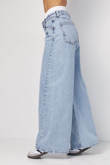 Джинсы wide leg с двойным поясом - джинс цвет, 42р (есть размеры) | Зображення 1