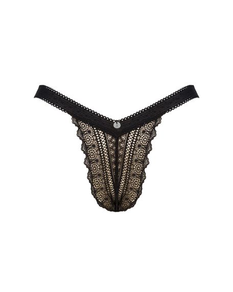 (SALE) Мереживні трусики із заниженою талією Obsessive Estiqua panties M/L, чорні | Зображення 4