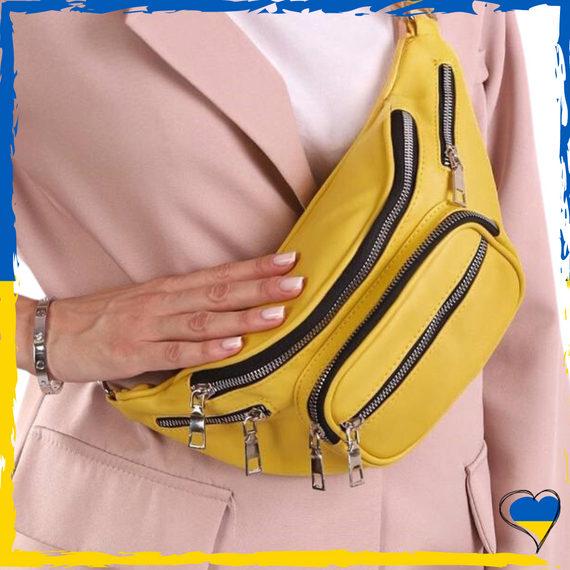 Бананка жіноча з гладкої екошкіри жовтий колір. Сумка через плече жіноча