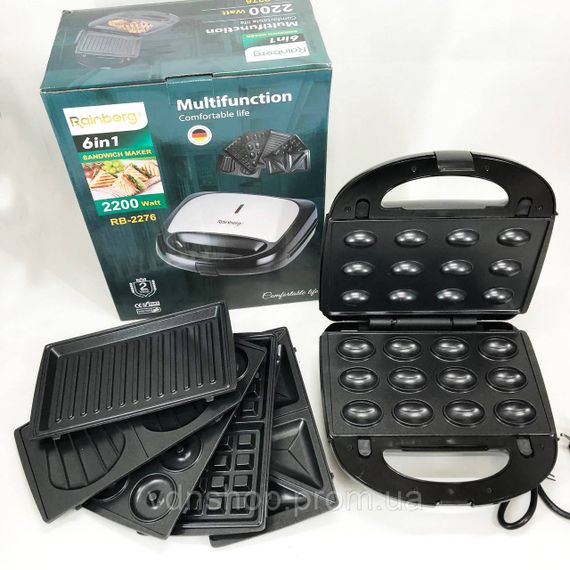 Электрический гриль для жарки Rainberg RB-2276 6 в 1 2200 Вт, Сендвичница бутербродов EF-92 | Зображення 3