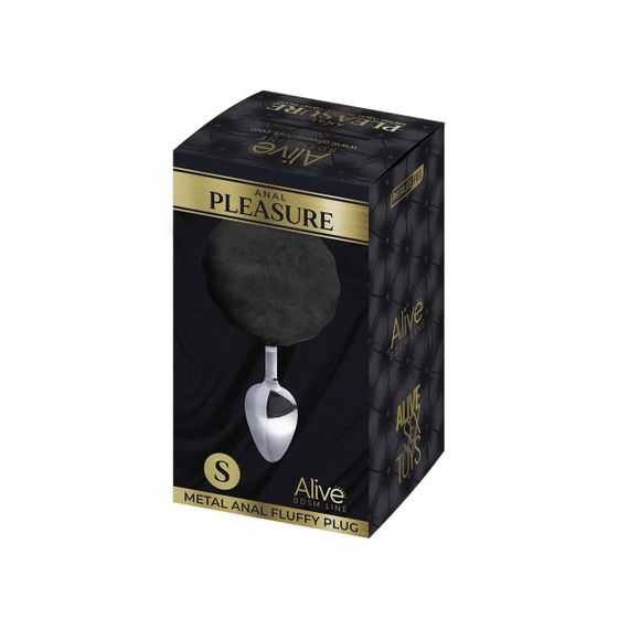Металлическая анальная пробка Кроличий хвостик Alive Fluffy Plug S Black, диаметр 2,8 см | Зображення 1