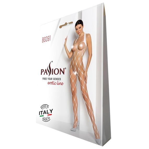 Бодістокінг у дуже велику сітку Passion BS091 white, з доступом, One size | Зображення 3