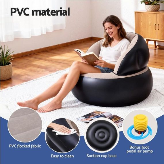 Надувное кресло AIR SOFA  / Надувное велюровое кресло 80×80×67см Бежевый | Зображення 5