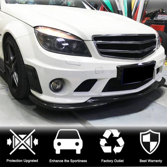 Накладка на передній бампер Lip V3 (для AMG 2008-2011, Карбон) для Mercedes C-class W204 рр | Зображення 1