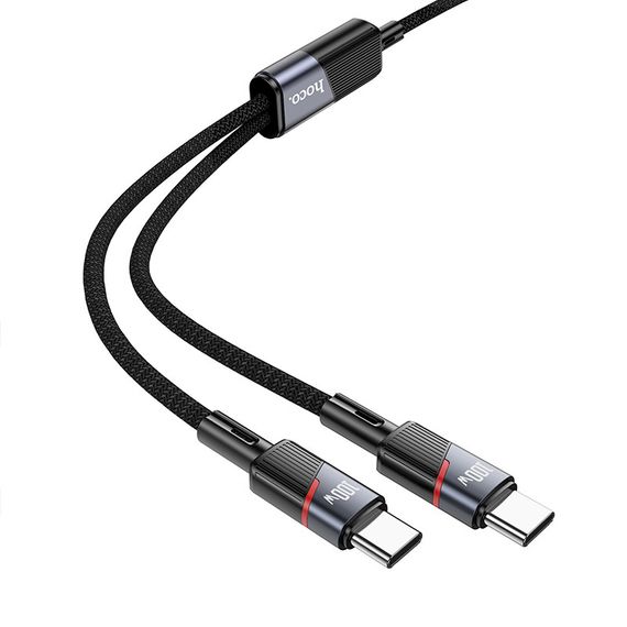 Дата кабель Hoco U139 2in1 Type-C to Type-C/Type-C 100W (1.2m) Black | Зображення 1