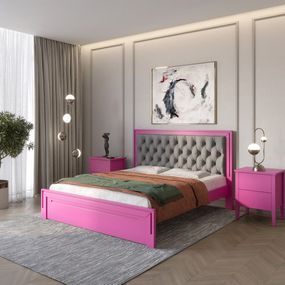 Двоспальне дерев&#039;яне ліжко Mebigrand Торонто Т3 Рожевий (S2060R30B)/Аляска 93 (сірий) 140х190 см (MBG-8359)