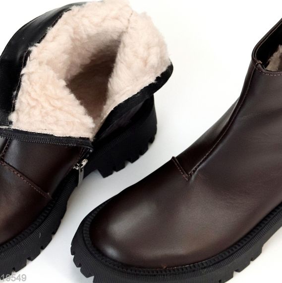 Топові лаконічні зимові шкіряні черевики колір Шоколад | Зображення 9