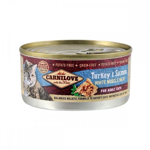 Корм вологий Carnilove Cat k консерви для дорослих котів з індичкою та лососем 100 г