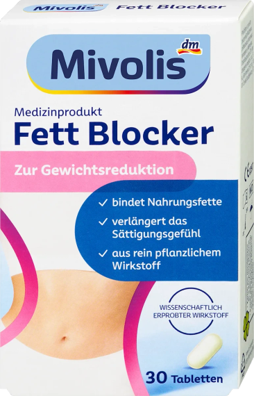 Капсули для схуднення та профілактики набору зайвої ваги "Mivolis Fett Blocker" - блокатор жиру, Німеччина, 30 шт.