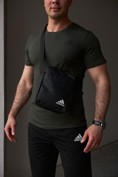 Комплект чоловічий Adidas: футболка хакі + шорти чорні + барсетка чорна (9514251520) | Зображення 3