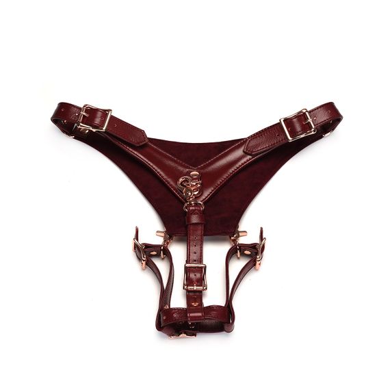 Кожаные трусики для вибратора Liebe Seele Wine Red Forced Orgasm Strop, полностью регулируемые | Зображення 1