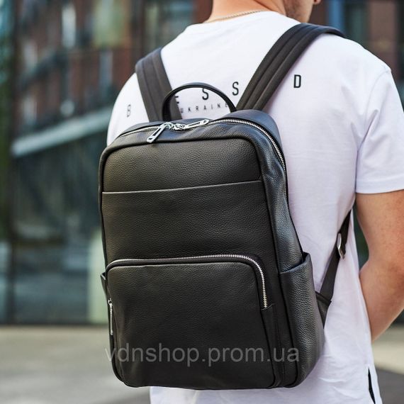 Мужской кожаный рюкзак для поездок и отдыха 30х40х16, сумка наплечная Tiding Bag 59331, черная | Зображення 3