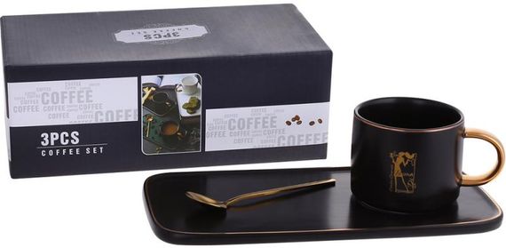 Кавовий набір Coffee Prelude "Bona" 200мл із тарілкою та ложкою, чорний | Зображення 1