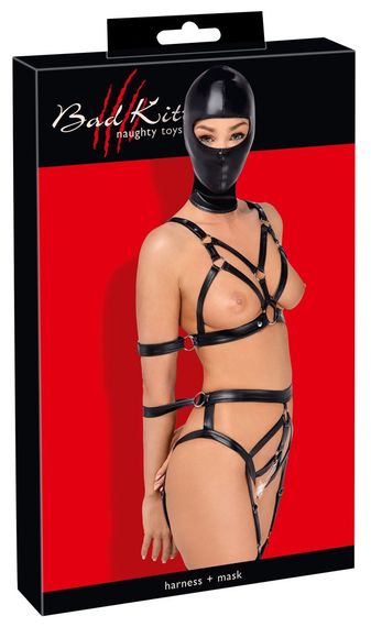 Боди с маской - 2480492 Bad Kitty Strap+Mask Set, black - S Sex Aura