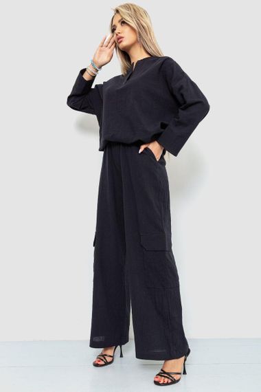 Костюм женский свободнго кроя жатка  цвет черный 115R0530 | Зображення 2