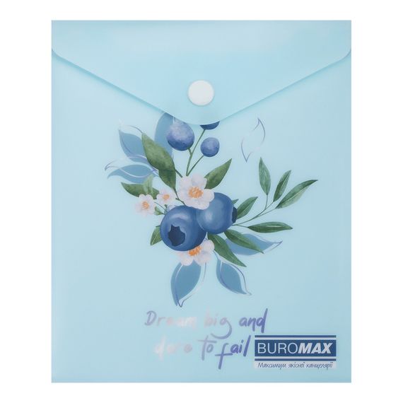 Папка-конверт А6 на кнопці BLUEBERRY ARABESKI аквамарин BM.3922-52 BUROMAX матовий напівпрозорий пластик (4823126816555)