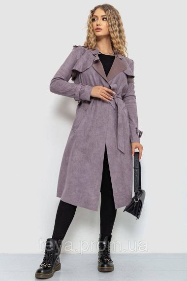 Плащ жіночий з екозамша, колір бузковий, розміри XS, S, M, XL, L, S FA_008326 | Зображення 4