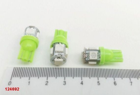 Лампа світлодіод б/ц 12V W5W T10 5SMD (50 х 50) зелена